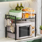 Metal Microwave Shelf Rack, 2-Level Kitchen Storage Organizer with 4 Hooks, Black