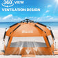 OutdoorMaster Pop Up 3-4 Person Beach Tent X-Large - Easy Setup, Portable Beach Shade Canopy Folding Sun Shelter with UPF 50+ UV Protection Removable Skylight Family Size (Orange)