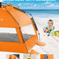 OutdoorMaster Pop Up 3-4 Person Beach Tent X-Large - Easy Setup, Portable Beach Shade Canopy Folding Sun Shelter with UPF 50+ UV Protection Removable Skylight Family Size (Orange)