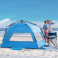 OutdoorMaster Pop Up 3-4 Person Beach Tent X-Large - Easy Setup, Portable Beach Shade Canopy Folding Sun Shelter with UPF 50+ UV Protection Removable Skylight Family Size (Blue)