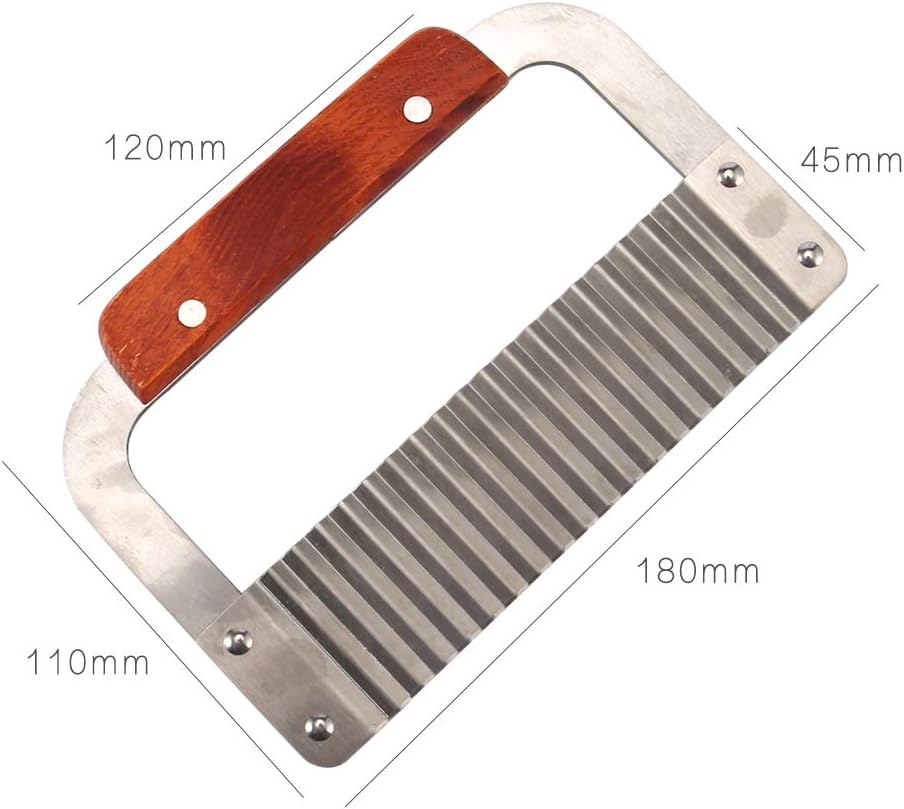 Super Leader Crinkle Cutting Tool French Fry Slicer Stainless Steel Blade Wooden Handle Vegetable Salad Chopping Knife for chopping veggies, cutting fruit, potato, soap, waffle fries, pickle (Arc)
