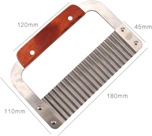 Super Leader Crinkle Cutting Tool French Fry Slicer Stainless Steel Blade Wooden Handle Vegetable Salad Chopping Knife for chopping veggies, cutting fruit, potato, soap, waffle fries, pickle (Arc)