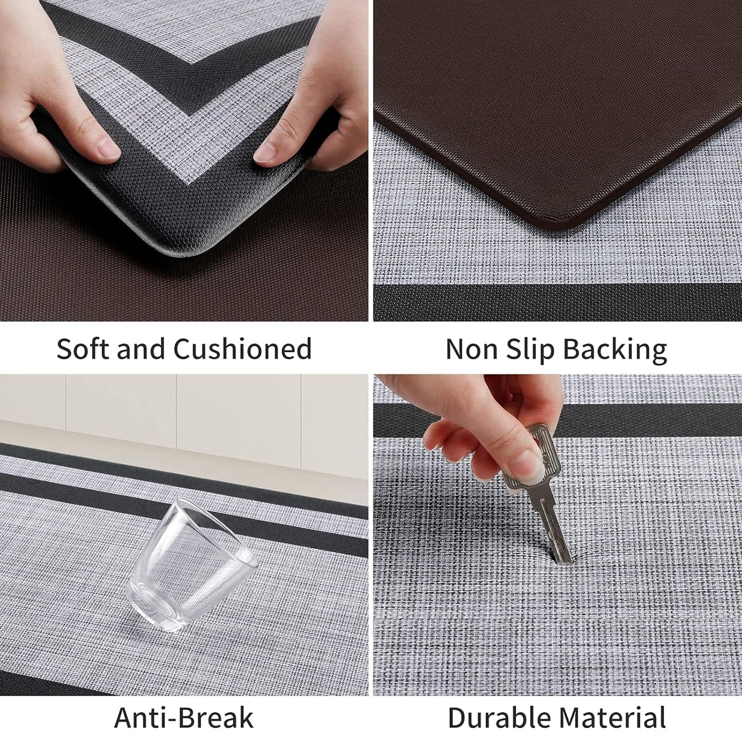 Kitchen Mat [2 PCS] Cushioned Anti-Fatigue Non-Skid Waterproof Rugs Ergonomic Comfort Standing Mat for Kitchen, Floor, Office, Sink, Laundry, Black and Gray