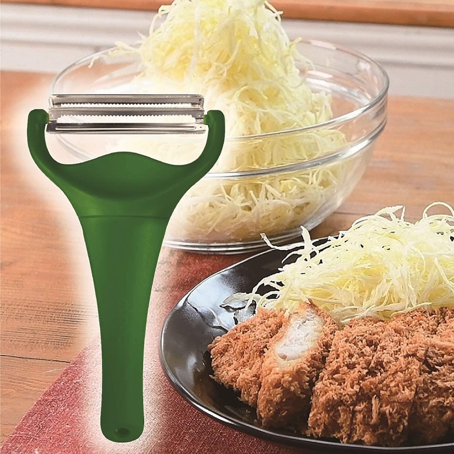 Nonoji MAX Cabbage Peeler and Shredder with Non-Slip Handle, Julienne, 2 Sharp Blades for Vegetable Peeling, Kitchen, Dark Green Green