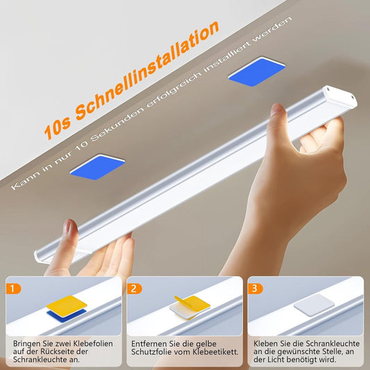 20cm LED Under Cabinet Lighting with Motion Detector - Rechargeable - 3 Colour Temperatures and Infinite Dimming, Dimmable Cabinet Lighting with 3 Modes, Sensor LED Lighting for Cabinets, Kitchens, Stairs (2 Pieces)