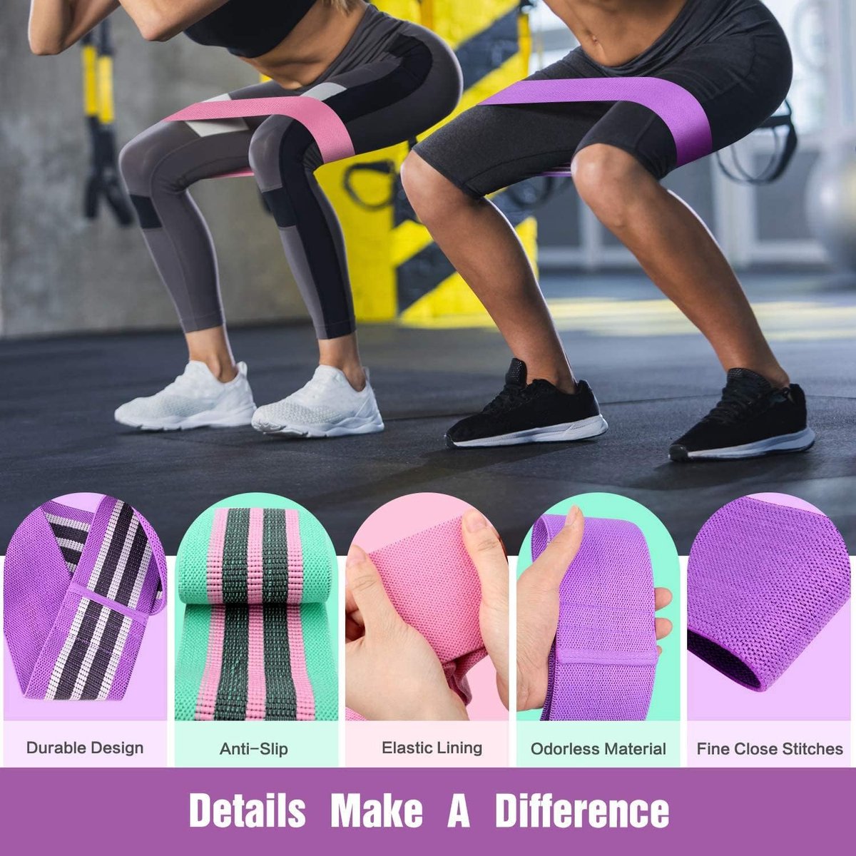Resistance Bands - Resistance Band - Fitness Elastics - Non-slip, secure fit - Sturdy latex-free fabric - Full Body Workout - For women, home and gym training