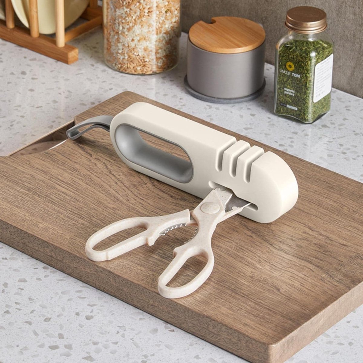 Knife Sharpener - 4-in-1 Knife Sharpener - Sharpening - Whetstone - Anti-Slip Knife Sharpener - Pull-through Sharpener - Honing Steel - Scissor Sharpener - Kitchen Knife Sharpener - Kitchen Sharpening Angles - Suitable for Scissors and Knives - Stainless