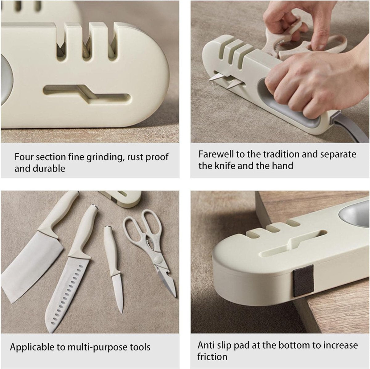Knife Sharpener - 4-in-1 Knife Sharpener - Sharpening - Whetstone - Anti-Slip Knife Sharpener - Pull-through Sharpener - Honing Steel - Scissor Sharpener - Kitchen Knife Sharpener - Kitchen Sharpening Angles - Suitable for Scissors and Knives - Stainless