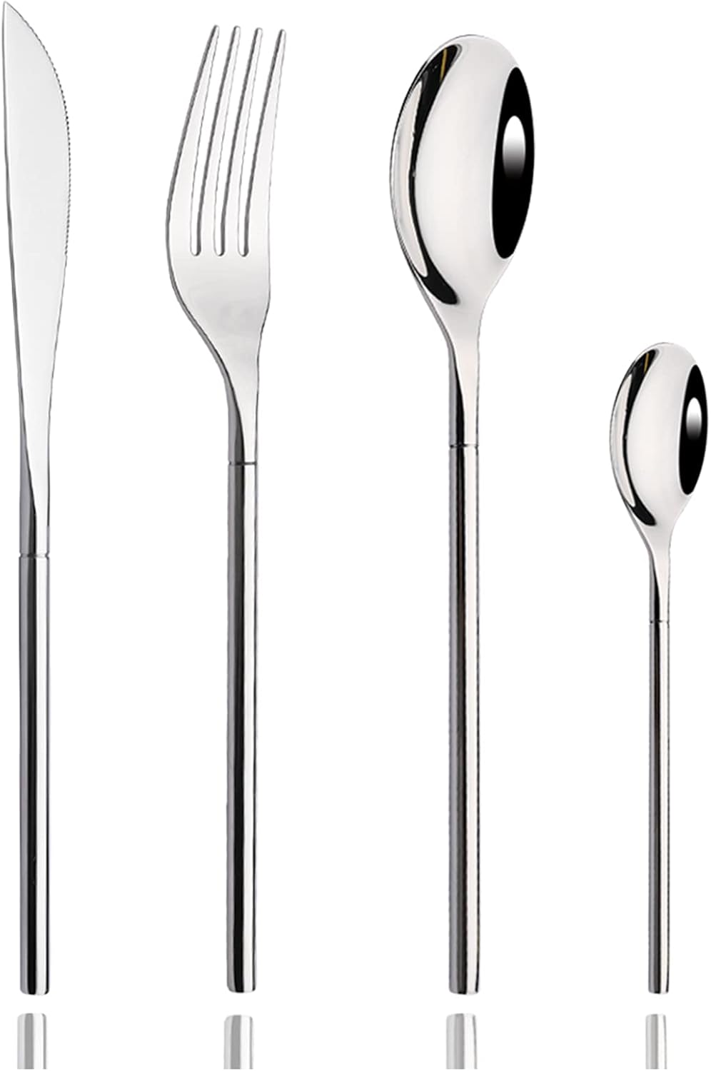 304 Flatware Set Silver Silverware Set Mirror Polished 18/8 Stainless Steel Cutlery Set with Round Handle 24 Piece Wedding Housewarming Gift Service for 6