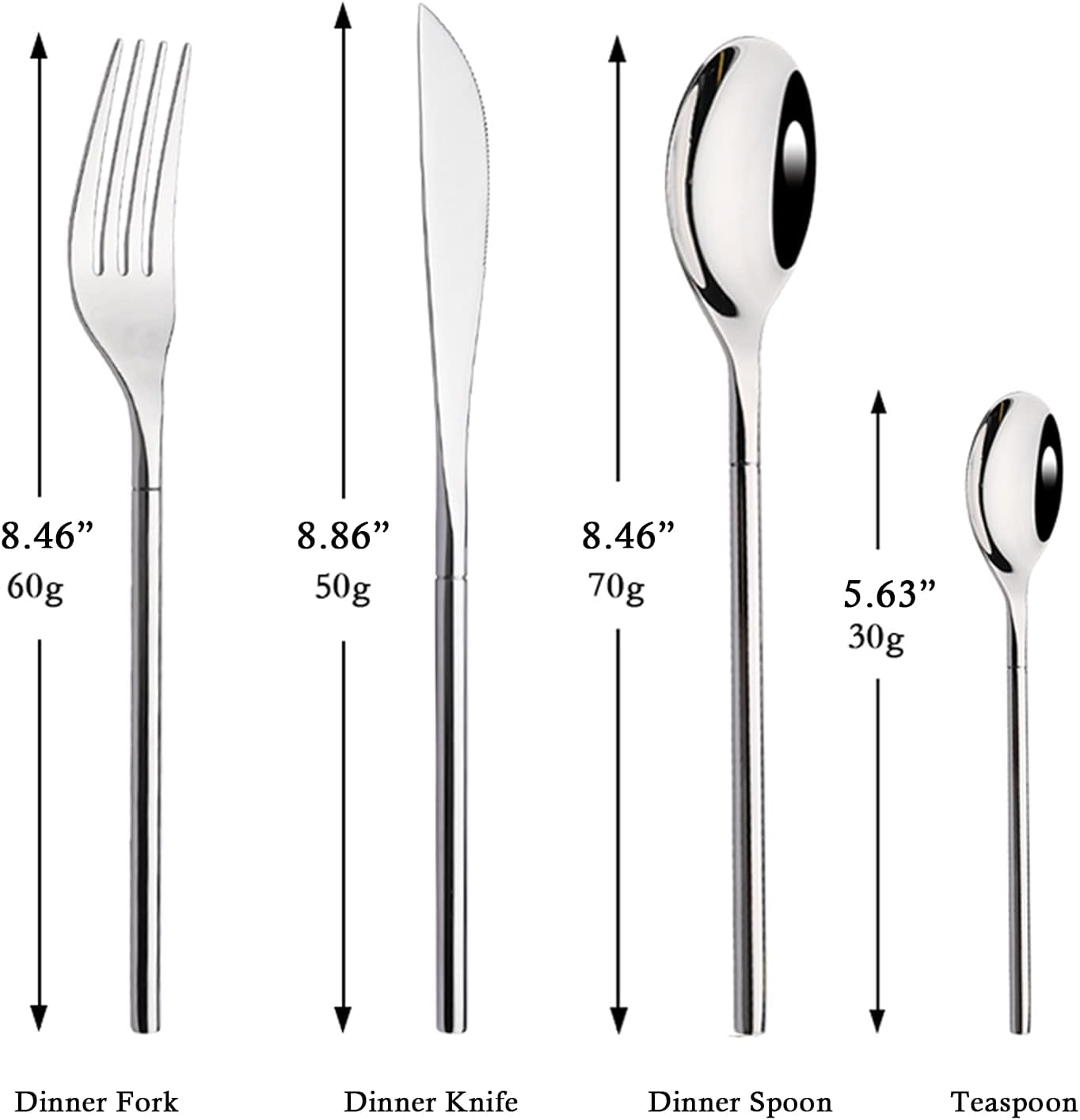 304 Flatware Set Silver Silverware Set Mirror Polished 18/8 Stainless Steel Cutlery Set with Round Handle 24 Piece Wedding Housewarming Gift Service for 6