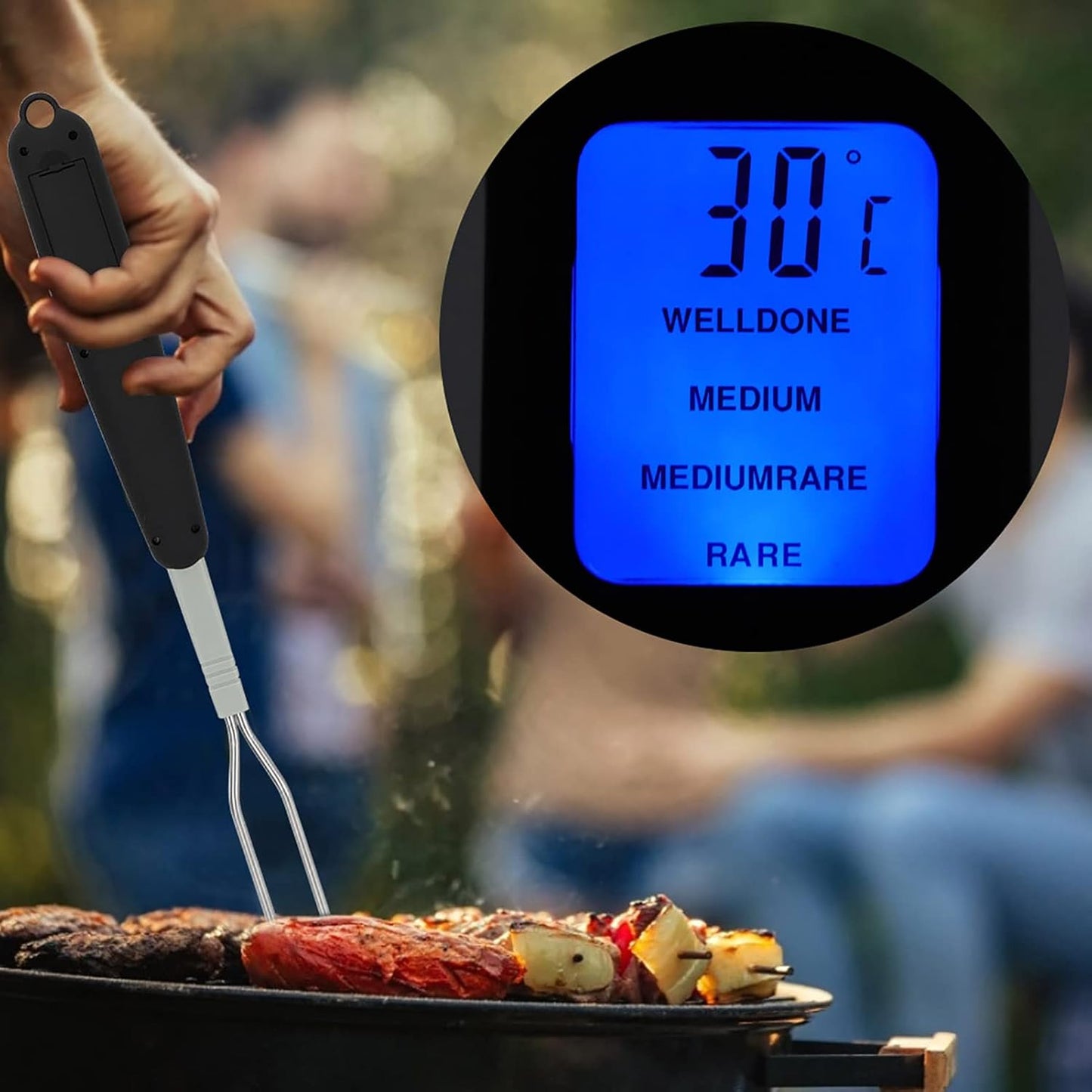 Digital Meat Thermometer Fork, Fast Read Grill Thermometer with LED Display and Stainless Steel Probes for Steak Chicken Pork Turkey Hot Grilled Food