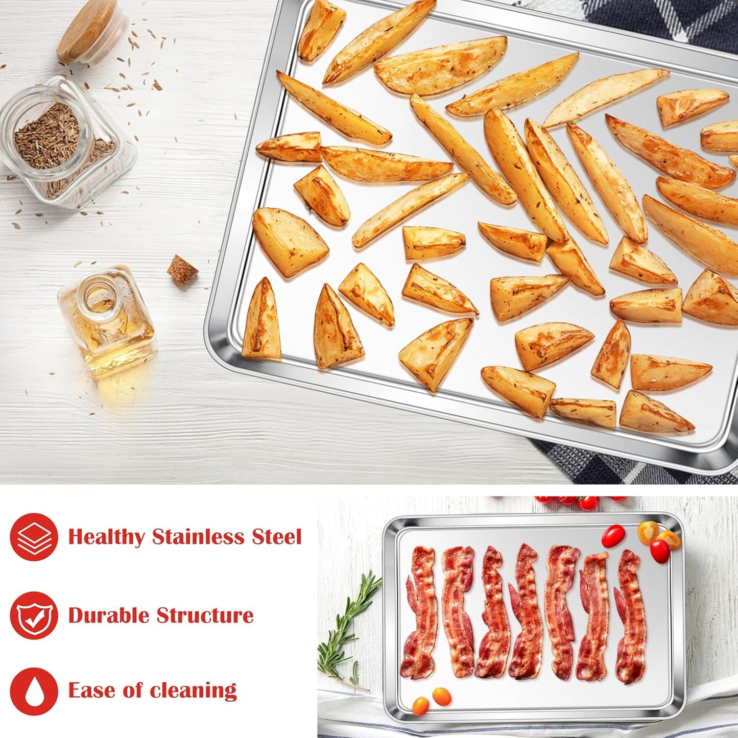 Cookie Sheet for Baking, 18”x13” Stainless Steel Baking Sheet Pan for Oven, Large Non Toxic Metal Baking Tray for Cake Cookies, Healthy & Rust Free, Mirror Finish & Dishwasher Safe, 1 Pack