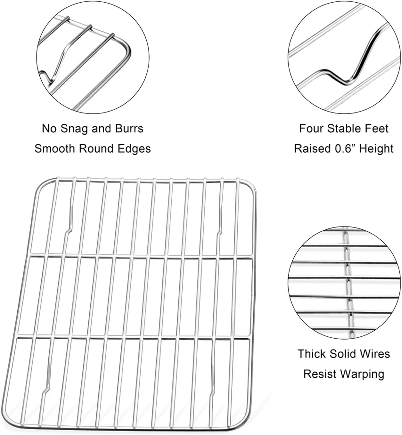 Small Baking Rack Set of 2, Stainless Steel Metal Roasting Cooking Racks, Size – 8.6"x6.2", Non Toxic & Rust Free, Fit for Small Toaster Oven, Dishwasher Safe