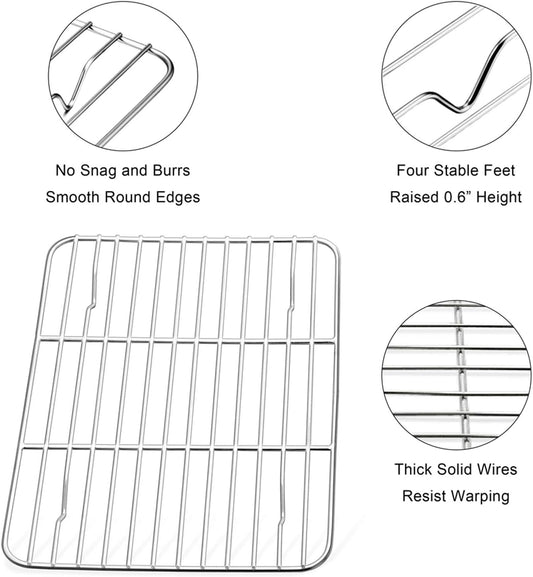 Small Baking Rack Set of 2, Stainless Steel Metal Roasting Cooking Racks, Size – 8.6"x6.2", Non Toxic & Rust Free, Fit for Small Toaster Oven, Dishwasher Safe