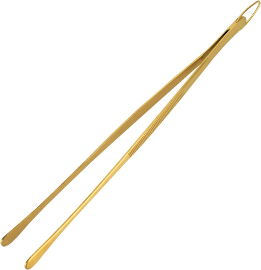 Kitchen Tweezer Tongs, 12 Inches Stainless Steel Heavy Duty Long Fine Chef Metal Skinny Cooking Tweezers for Serving Food, Gold