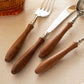 6-Pieces Wood Handle Flatware Set 18/10 Stainless Steel Silverware Cutlery Set with Wooden Handle Kitchen Restaurant Tae Utensil Set Spoons Forks Knives Set Service for 1