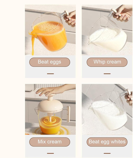 Mixing Cup - Blender - Kitchen Tool - Whisk - Hand Press - Transparent Housing - Portable - Suitable for mixing batter, smoothies, cream, butter, etc.