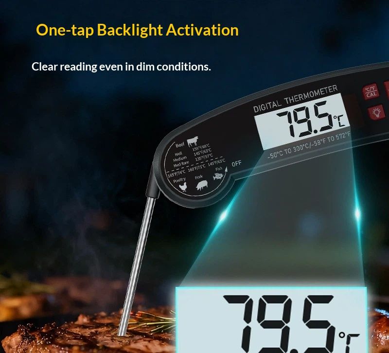 Digital Meat Thermometer - Fast Instant Read Food Thermometer, Waterproof Kitchen Thermometer with Backlight & Hold Function for Cooking, Candy Making, Outside Grill
