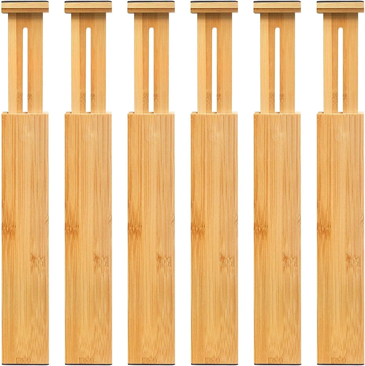 Adjustable Bamboo Drawer Dividers, Expandable Drawer Organizer for Kitchen, Bedroom, Bathroom, Dresser and Office, 6-Pack