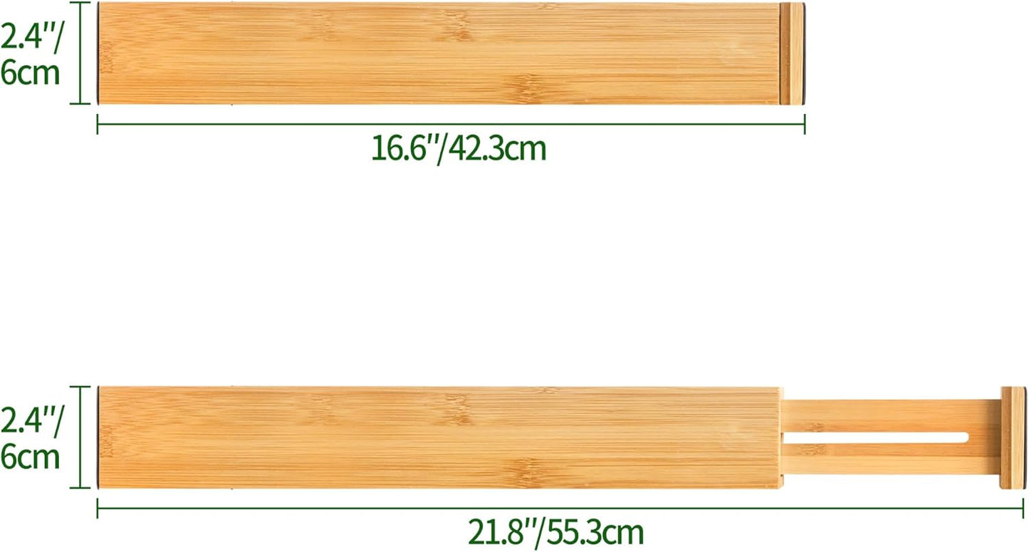 Adjustable Bamboo Drawer Dividers, Expandable Drawer Organizer for Kitchen, Bedroom, Bathroom, Dresser and Office, 6-Pack