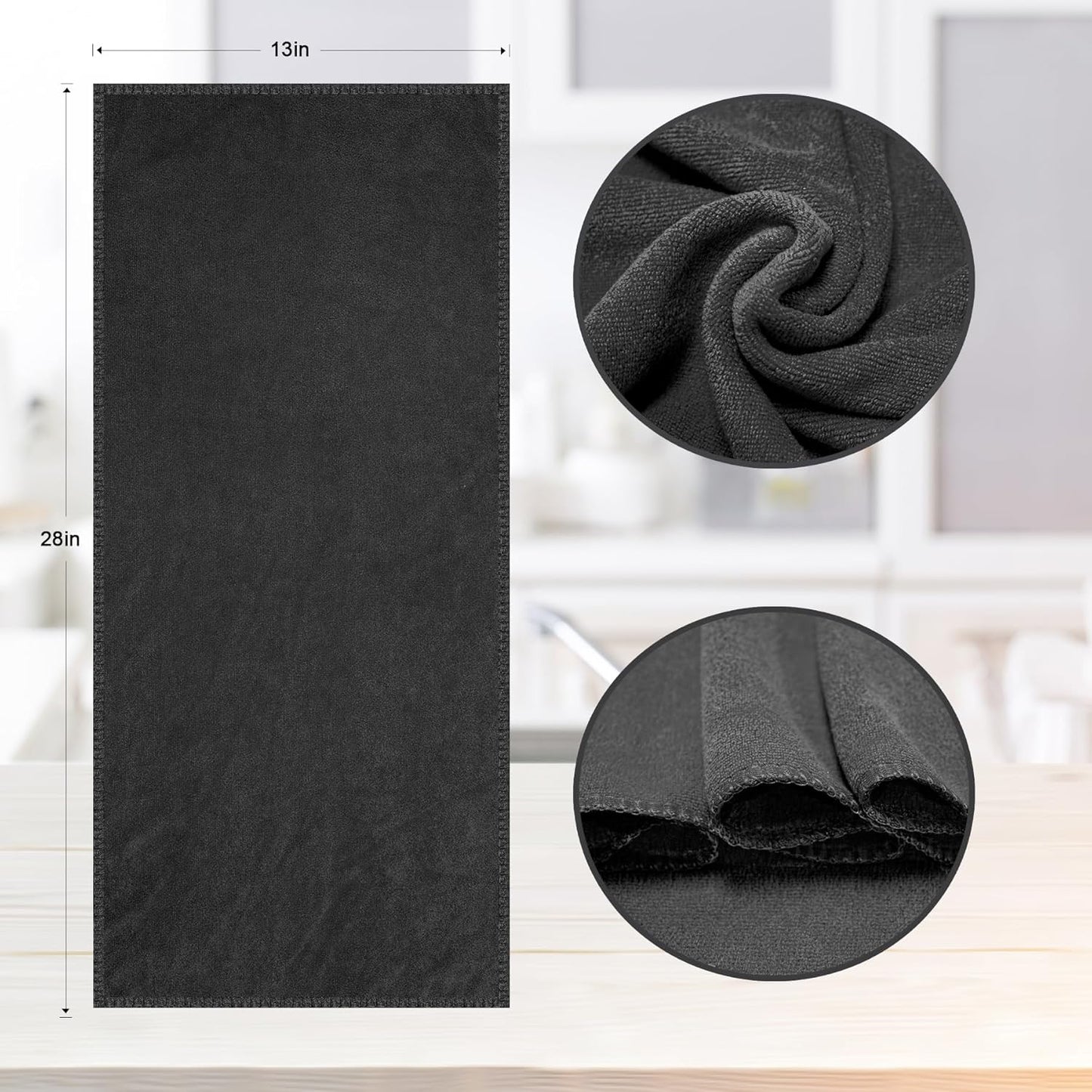 13x28 Inches Kitchen Cloth Dish Towels, 400 GSM Premium Dishcloths, Super Absorbent Coral Velvet Microfiber Cleaning Cloths, Fast Drying Rags for Washing Dishes (6 Pack, Dark Grey)
