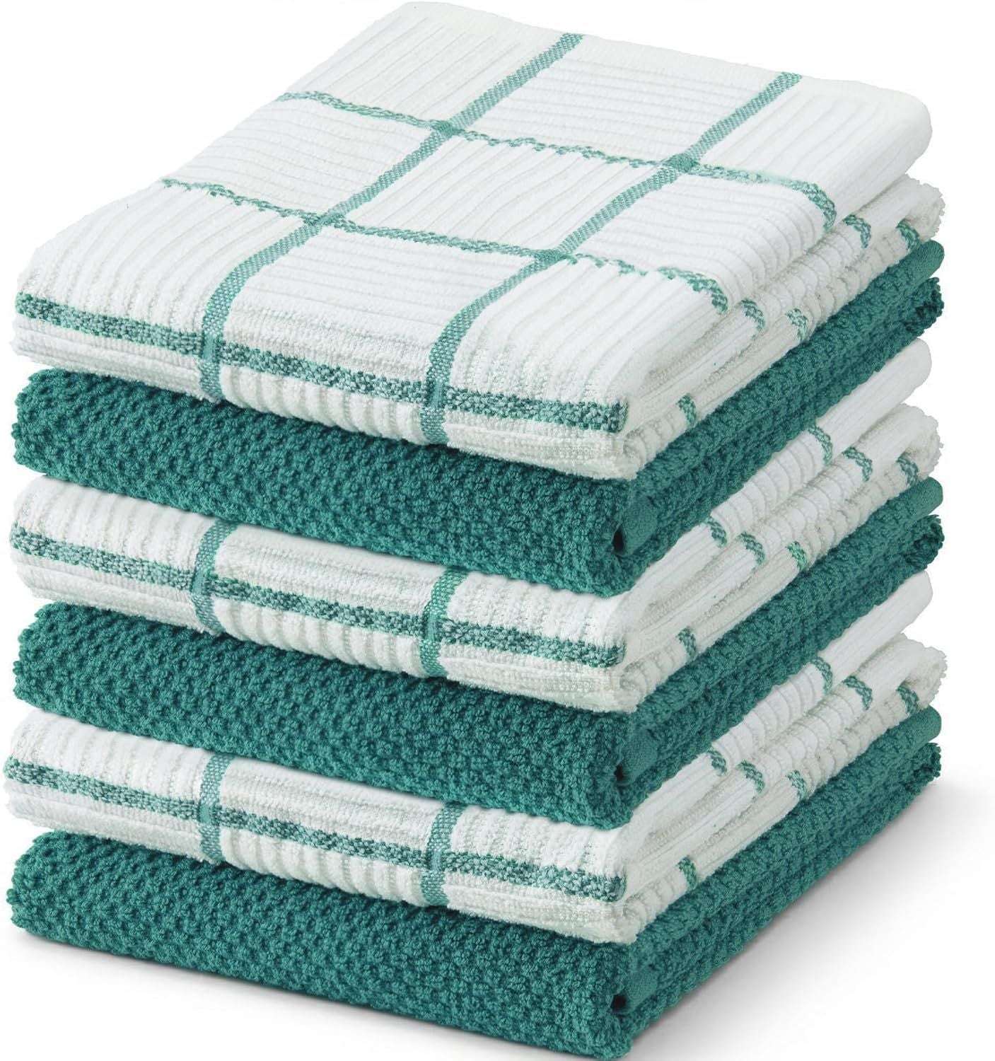 6 Pack Large Kitchen Towels, 16x25 inch Absorbent Dishcloths, 100% Cotton Cleaning Cloth, Teal Set (Pack of 6)
