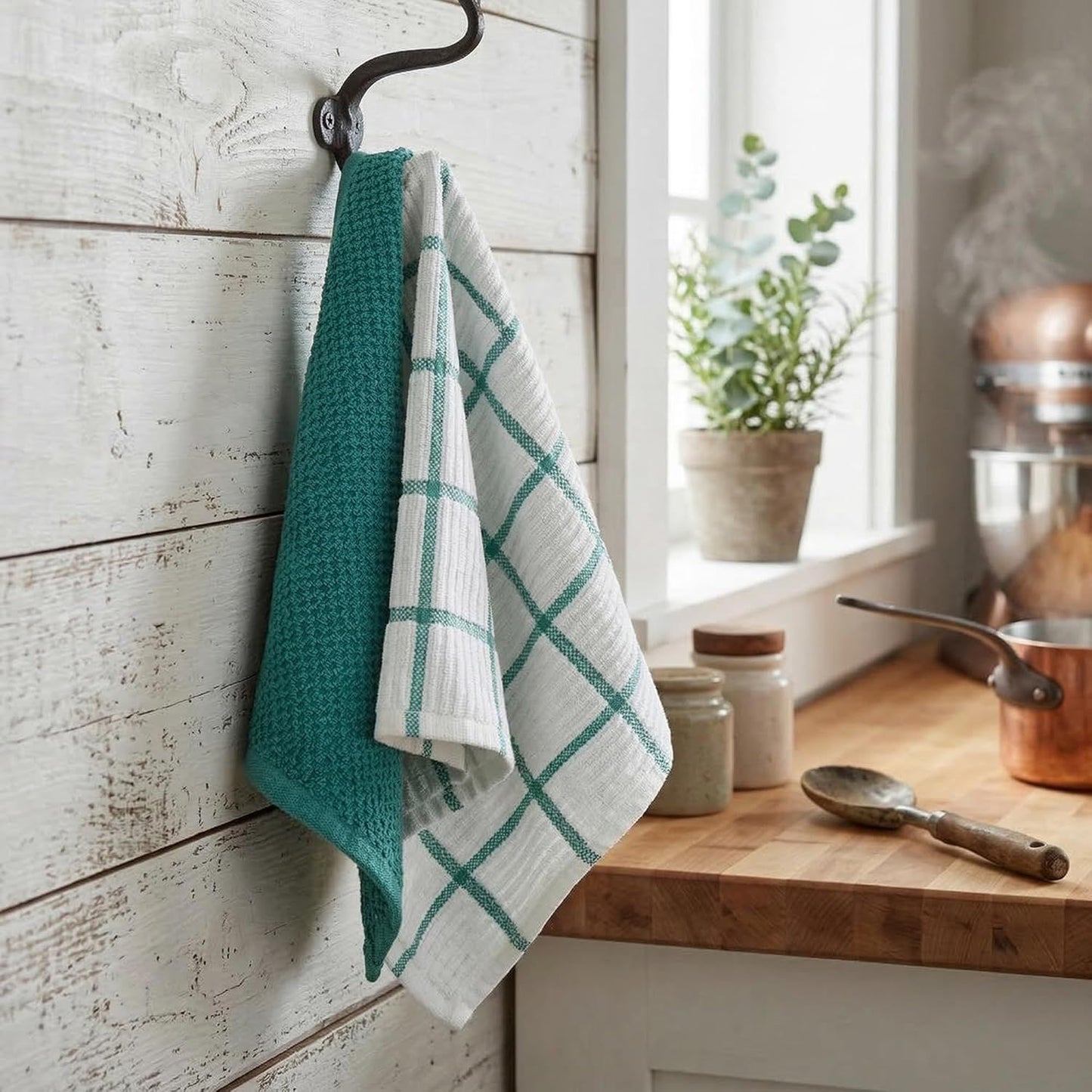 6 Pack Large Kitchen Towels, 16x25 inch Absorbent Dishcloths, 100% Cotton Cleaning Cloth, Teal Set (Pack of 6)