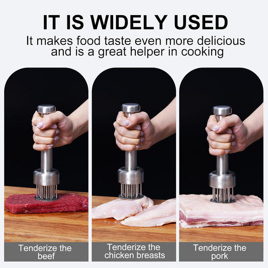 Stainless Steel Meat Tenderizer Tool with 21 Sharp Needles - A Meat Tenderizer Mallet for Chicken and Beef, Durable Meat Mallet Hammer, Easy-Grip Meat Hammer Tenderizer