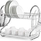 2 Tier Dish Rack with Drain Board for Kitchen Counter and Plated Chrome Dish Dryer Silver 42 x 25,5 x 38 cm