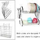 2 Tier Dish Rack with Drain Board for Kitchen Counter and Plated Chrome Dish Dryer Silver 42 x 25,5 x 38 cm