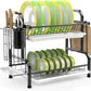 Stainless Steel 2-Tier Dish Drying Rack with Utensil Holder, Cutting Board Holder and Dish Drainer for Kitchen Counter (Black)