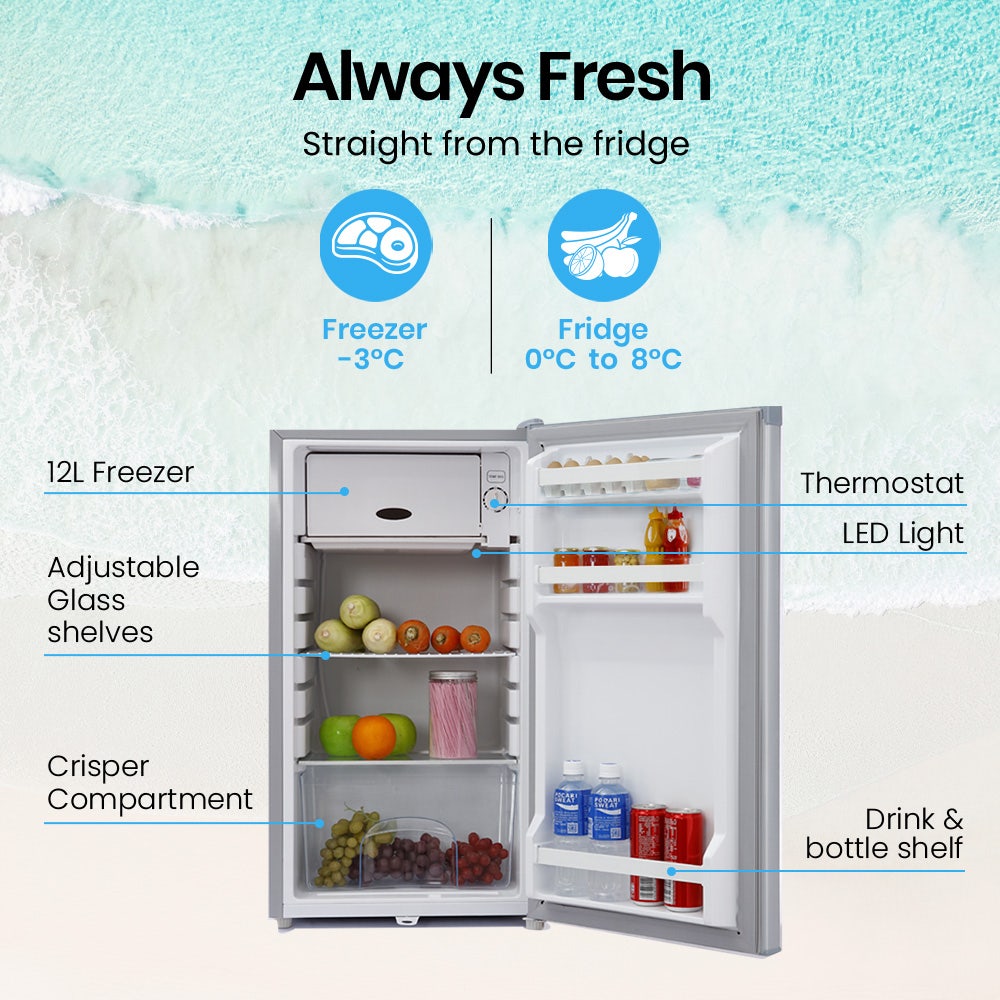 GECKO 95L Portable Upright Fridge and Freezer, 12V/24V for Camping, Caravans, Silver