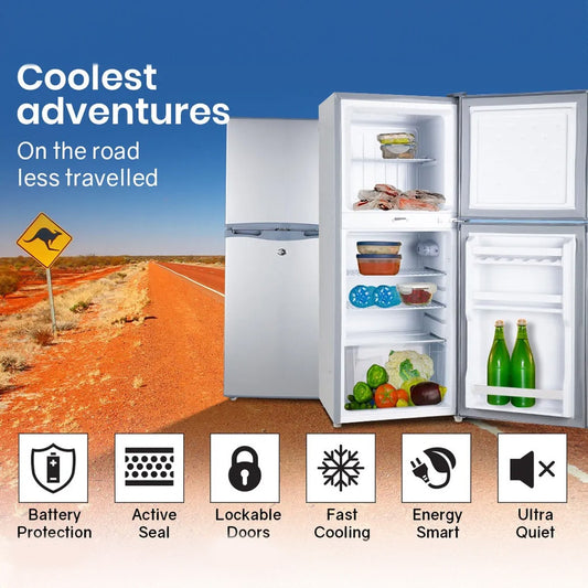 GECKO 125L Portable Upright Fridge, 12V/24V for Motorhome, Caravan, Silver