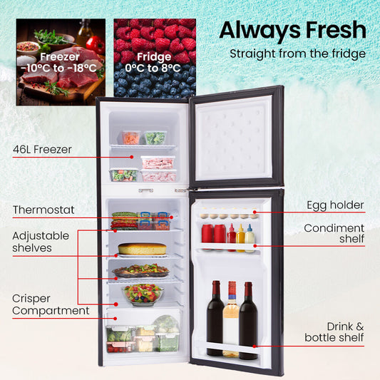 GECKO 142L Upright Portable Fridge / Freezer, 12V/24V for Motorhome and Caravan, Black