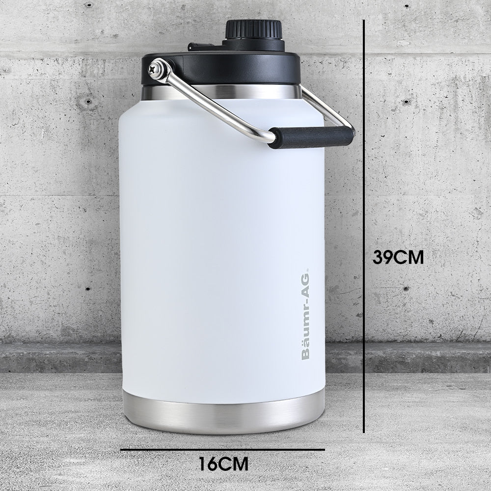 Baumr-AG 3.8L Double Wall Insulated Stainless Steel Water Bottle, Drink Jug with Handle, White