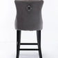6X Velvet Bar Stools with Studs Trim Wooden Legs Tufted Dining Chairs Kitchen