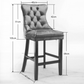 6X Velvet Bar Stools with Studs Trim Wooden Legs Tufted Dining Chairs Kitchen