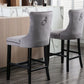 6X Velvet Bar Stools with Studs Trim Wooden Legs Tufted Dining Chairs Kitchen