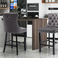 6X Velvet Bar Stools with Studs Trim Wooden Legs Tufted Dining Chairs Kitchen