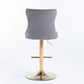 2x Height Adjustable Swivel Bar Stool Velvet Studs Barstool with Footrest and Golden Base- Grey