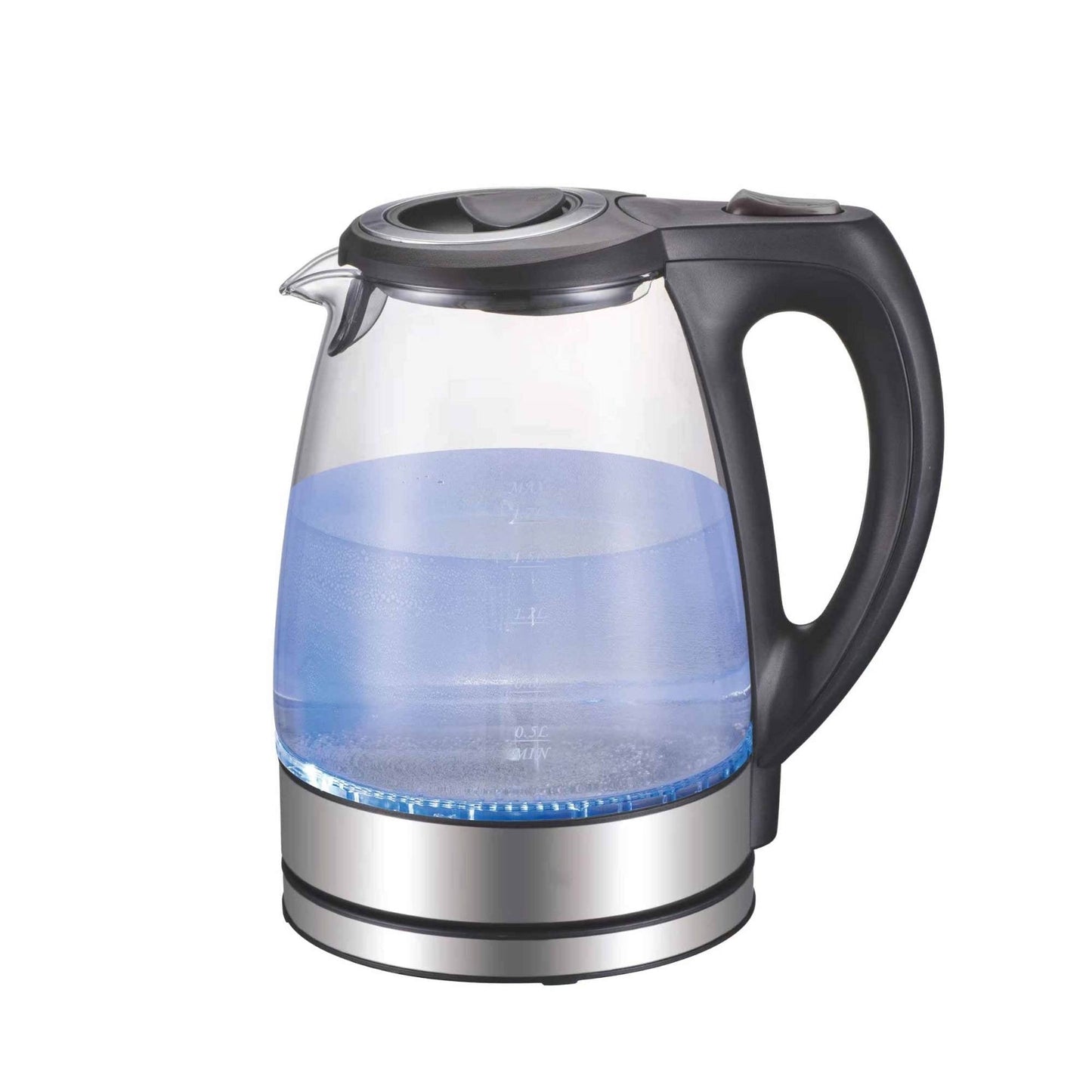 1.7L Electric Glass Kettle with LED Blue Light – 360° Cordless Water Boiler