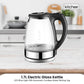 1.7L Electric Glass Kettle with LED Blue Light – 360° Cordless Water Boiler