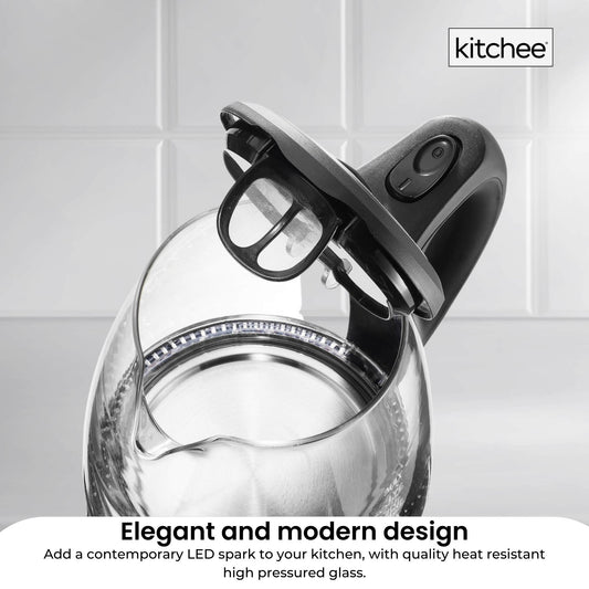 1.7L Electric Glass Kettle with LED Blue Light – 360° Cordless Water Boiler