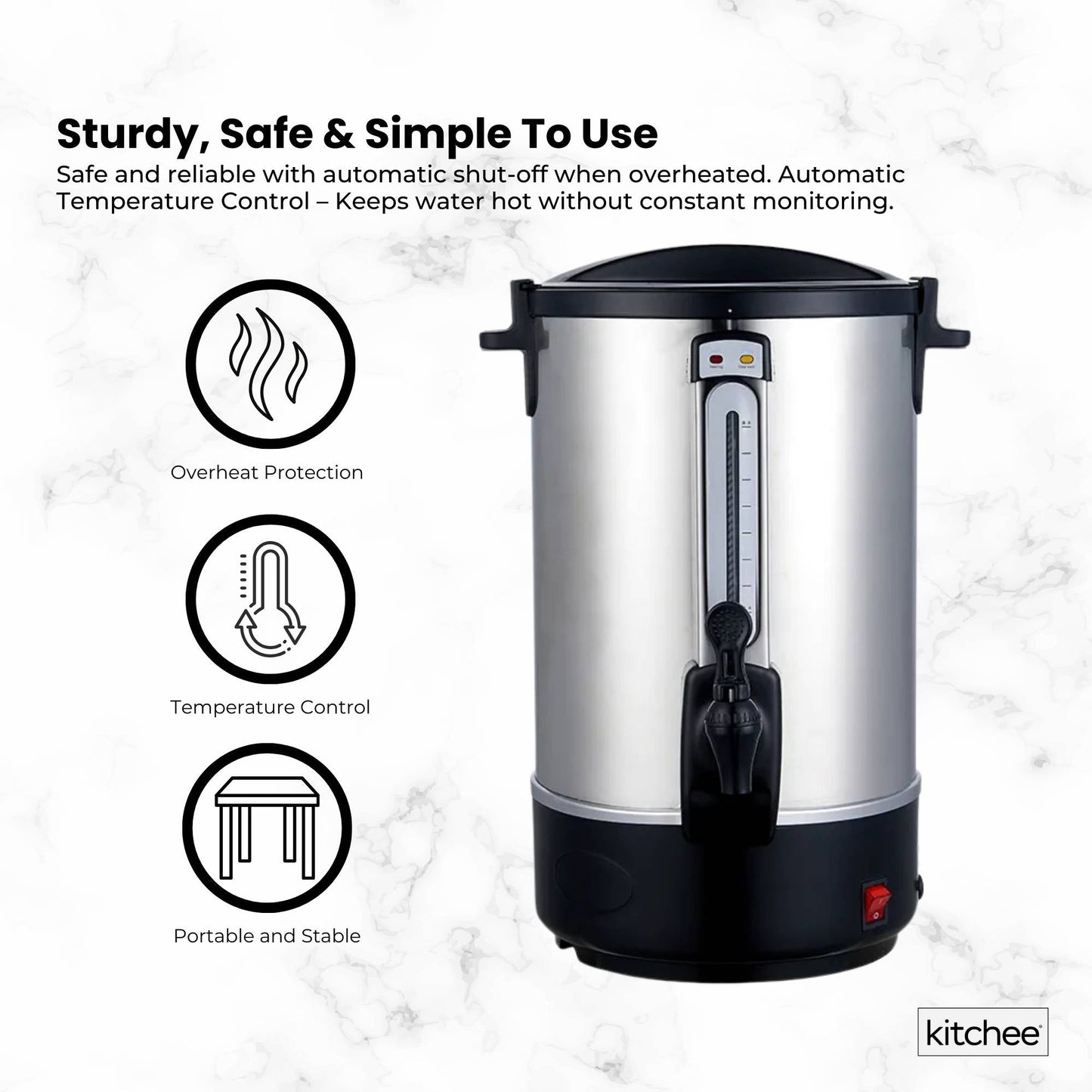 Kitchee 20L Commercial Electric Water Boiler Urn – Stainless Steel Hot Water Dispenser