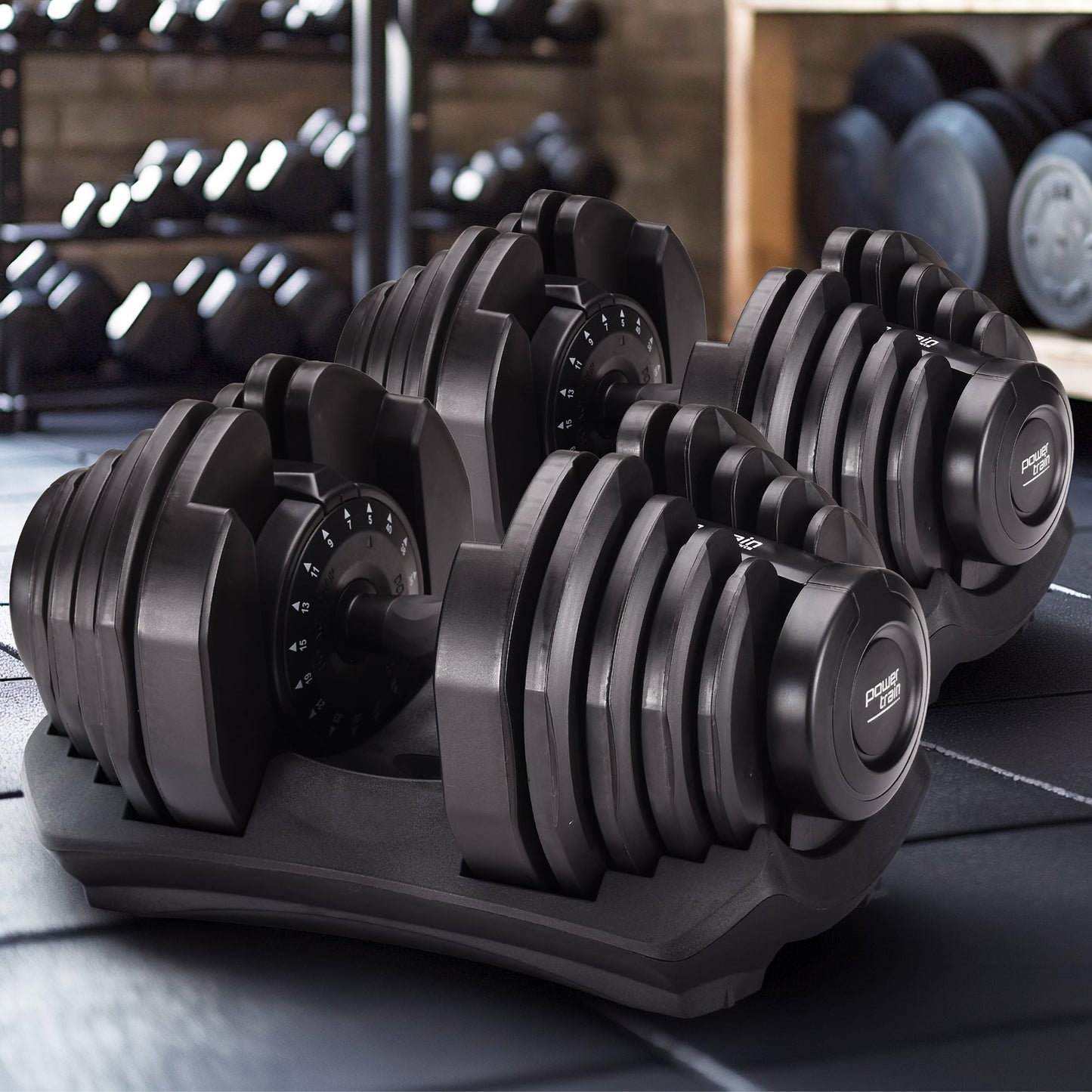 Powertrain 2 x 40kg Powertrain Adjustable Dumbbells Home Gym Set