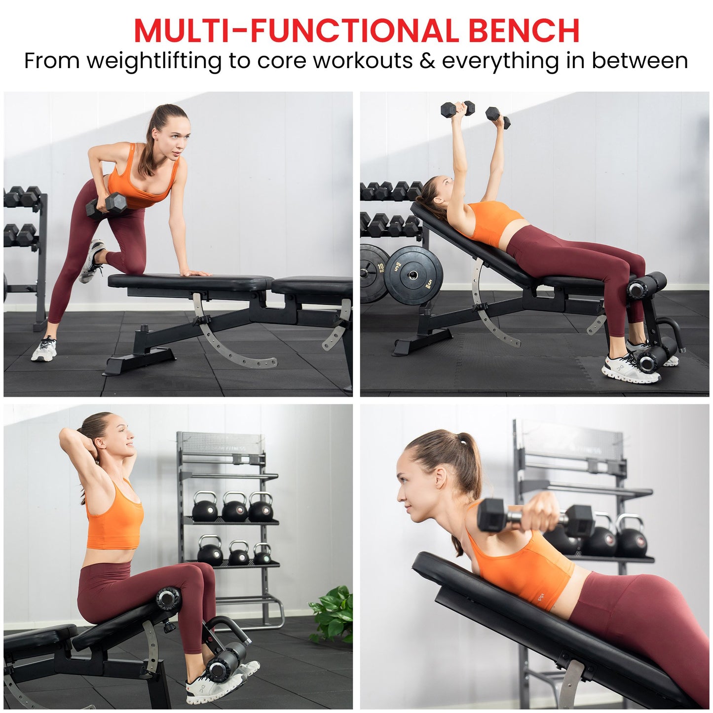 Powertrain Multi Workout Bench with Transport Wheels and Adjustable Backrest