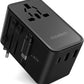 CHOETECH PD5022 70W EU/US/AUS/UK Travel Adapter with Built-in USB-C Cable - Black