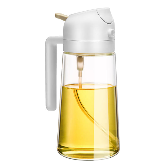 600ml 2-in-1 Glass Oil Sprayer Bottle – Premium Kitchen Oil Dispenser Spray for Cooking, Grilling, Baking & BBQ – White