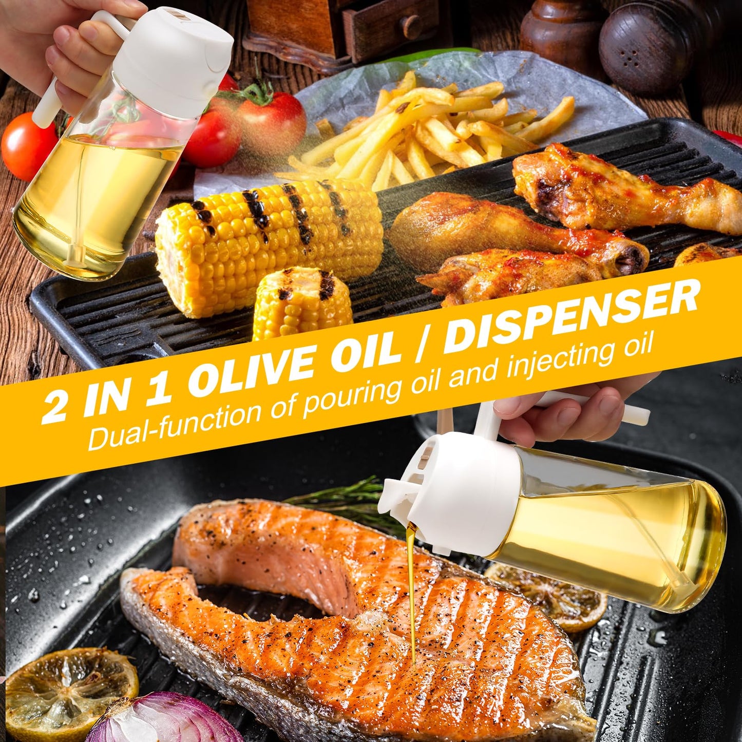 600ml 2-in-1 Glass Oil Sprayer Bottle – Premium Kitchen Oil Dispenser Spray for Cooking, Grilling, Baking & BBQ – White