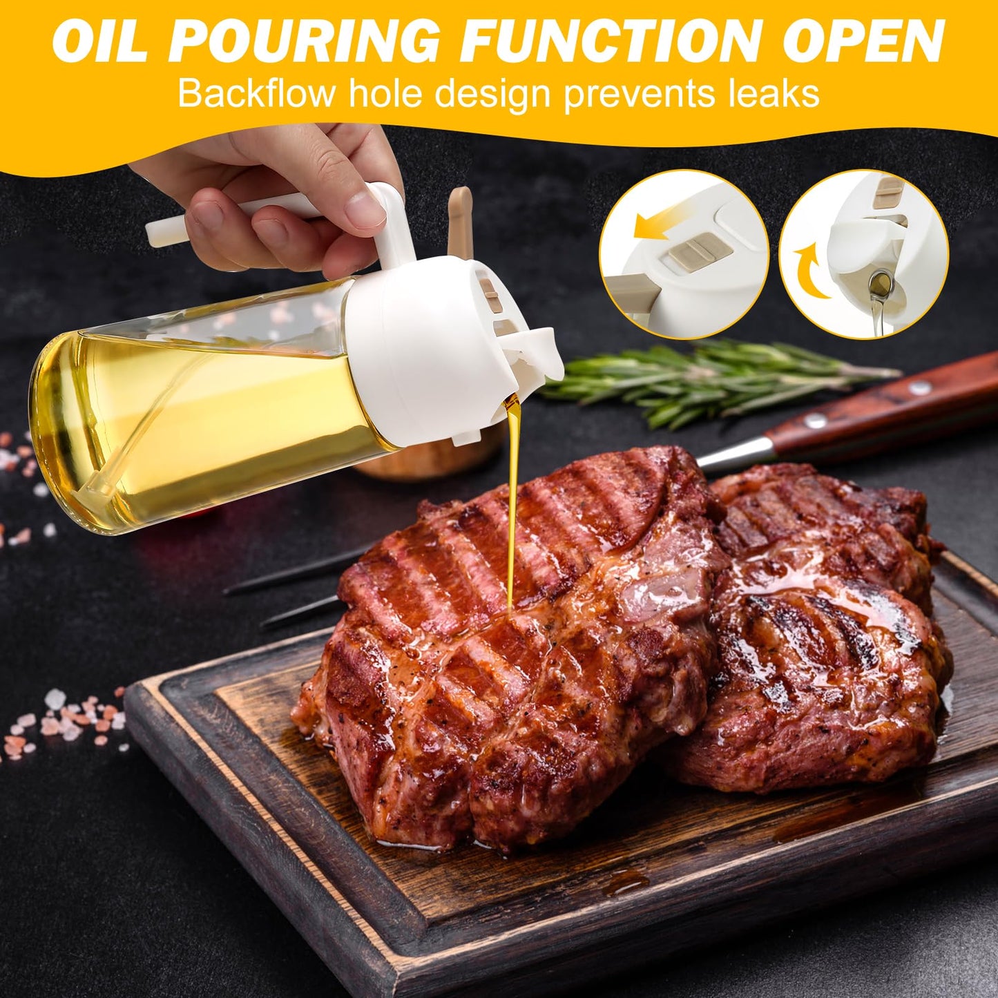 600ml 2-in-1 Glass Oil Sprayer Bottle – Premium Kitchen Oil Dispenser Spray for Cooking, Grilling, Baking & BBQ – White